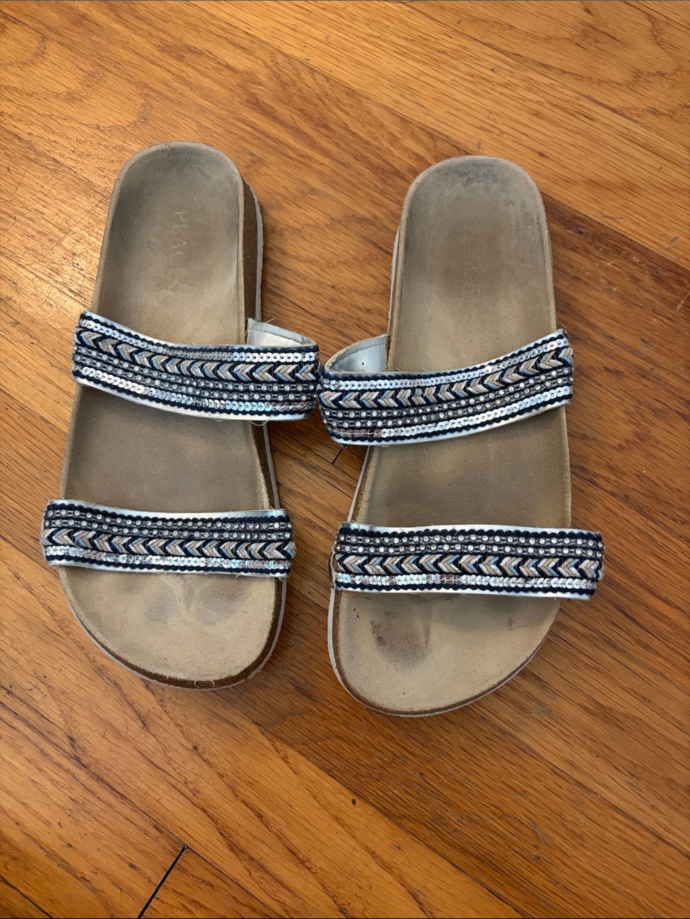 The Children's Place Beaded Double-Strap Sandals in Navy and Cream